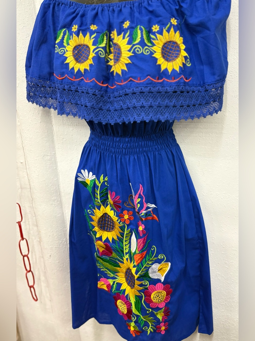 Mexican Dress/ Vestido Mexicano Artesanal Blue Embroidered Sunflower Dress